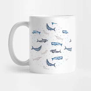 Watercolor Whales humpback, blue, orca, beluga, narwhal Mug